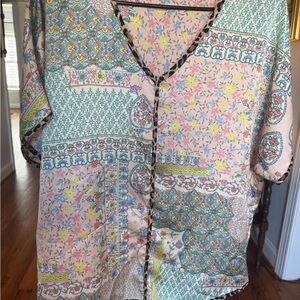 Floral Patchwork V-Neck Blouse ENTRO